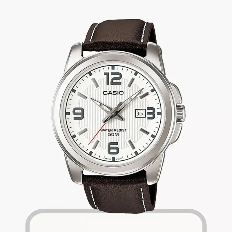 Casio Enticer White Dial Brown Leather Men's Watch- MTP-1314L-7AV